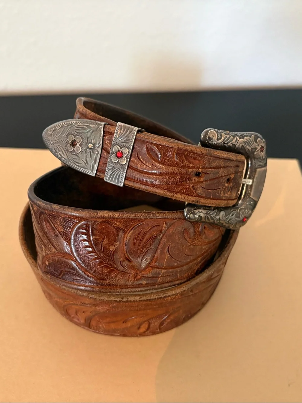 Vintage “Ricardo” hand tooled Western belt